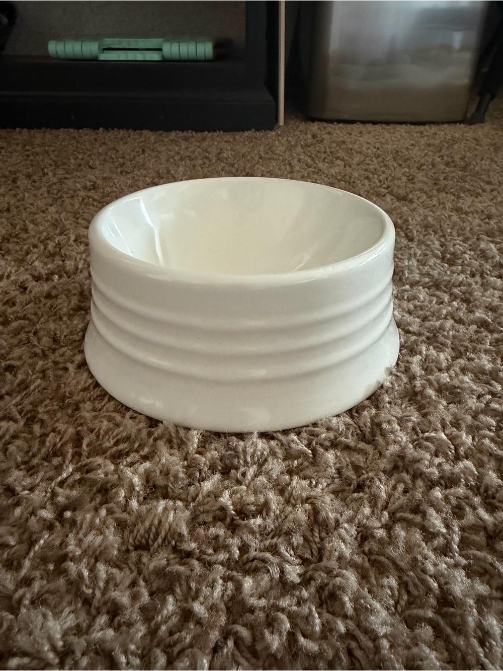White Ceramic Pet Bowl - Sleek Ribbed Design